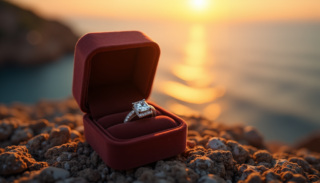 Highlighting the ring in a romantic sunset setting.